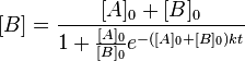 [B]=\frac{[A]_0+[B]_0}{1+\frac{[A]_0}{[B]_0}e^{-([A]_0+[B]_0)kt}}