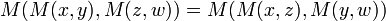 M(M(x,y),M(z,w))=M(M(x,z),M(y,w))