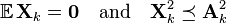 
\mathbb{E}\,\mathbf{X}_k = \mathbf{0} \quad \text{and} \quad \mathbf{X}_k^2 \preceq \mathbf{A}_k^2 
