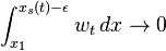 \int_{x_1}^{x_s(t)-\epsilon}w_t \, dx\rightarrow 0