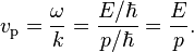 v_\mathrm{p} = \frac{\omega}{k} = \frac{E/\hbar}{p/\hbar} = \frac{E}{p}. 