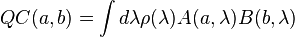 QC(a, b) = \int d \lambda \rho (\lambda) A(a, \lambda)B(b, \lambda) 