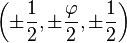 \left(\pm\frac{1}{2},\pm\frac{\varphi}{2},\pm\frac{1}{2}\right)