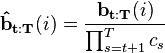 
\mathbf{\hat{b}_{t:T}}(i) =
\frac{\mathbf{b_{t:T}}(i)}{\prod_{s=t+1}^T c_s}
