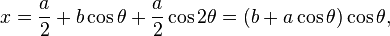 x = {a\over 2} + b \cos \theta + {a\over 2} \cos 2\theta=(b+a\cos \theta)\cos \theta,