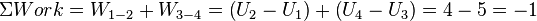 \Sigma Work = W_{1-2} + W_{3-4} = \left(U_2 - U_1\right) + \left(U_4 - U_3\right) = 4 - 5 = -1