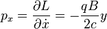 
p_x = \frac{\partial L}{\partial \dot{x}} = -\frac{q B}{2c}y
