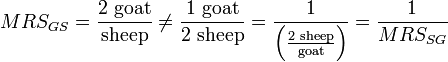 MRS_{GS} = \frac{2\text{ goat}}\text{sheep} \neq \frac{1\text{ goat}}{2\text{ sheep}} = \frac1{\left(\frac{2\text{ sheep}}\text{goat}\right)} = \frac1{MRS_{SG}}