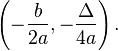  \left(-\frac{b}{2a}, -\frac{\Delta}{4 a}\right). 