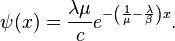 \psi(x) = \frac{\lambda \mu}{c}e^{-\left( \frac{1}{\mu}-\frac{\lambda}{\beta}\right)x}.