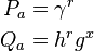 \begin{align}
  P_a &= \gamma^r \\
  Q_a &= h^r g^x
\end{align}