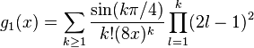 g_1(x) = \sum_{k \geq 1} \frac{\sin(k \pi / 4)}{k! (8x)^k} \prod_{l = 1}^k (2l - 1)^2