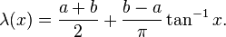 \lambda(x) = \frac{a+b}{2} + \frac{b-a}{\pi}\tan^{-1} x.