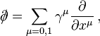 \partial\!\!\!/=\sum_{\mu=0,1}\gamma^\mu\frac{\partial}{\partial x^\mu}\,,