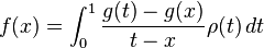 f(x)=\int_0^1\frac{g(t)-g(x)}{t-x}\rho(t)\,dt