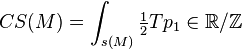 CS(M)=\int_{s(M)}\tfrac{1}{2}Tp_1\in\mathbb{R}/\mathbb{Z}