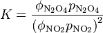 K=\frac{\phi_{\text{N}_2\text{O}_4} p_{\text{N}_2\text{O}_4}}{\left(\phi_{\text{NO}_2}p_{\text{NO}_2}\right)^2}