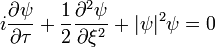 i \frac{\partial \psi}{\partial \tau} + \frac{1}{2}  \frac{\partial^2 \psi}{\partial \xi^2} + |\psi|^2 \psi = 0