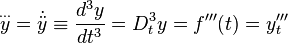 \overset{...}{y} = \dot{\ddot{y}} \equiv \frac{d^3y}{dt^3} = D_t^3 y = f'''(t) = y'''_t