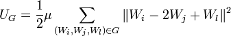 U_G=\frac{1}{2}\mu \sum_{(W_i,W_j,W_l) \in G} \|W_i -2W_j+W_l\|^2 