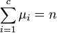 \sum_{i=1}^{c}\mu_i = n\,