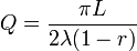 Q=\frac{\pi L}{2\lambda (1-r)}