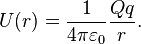 U({r})=\frac{1}{4\pi\varepsilon_0}\frac{Qq}{r}.