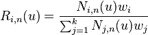 R_{i,n}(u) = {N_{i,n}(u)w_i \over \sum_{j=1}^k N_{j,n}(u)w_j}