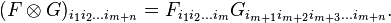 (F\otimes G)_{i_1i_2...i_{m+n}} = F_{i_{1}i_{2}...i_{m}}G_{i_{m+1}i_{m+2}i_{m+3}...i_{m+n}}.