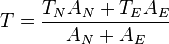  T = \frac{T_{N}A_{N} + T_{E}A_{E}}{A_{N} + A_{E}}