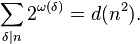 
\sum_{\delta\mid n}2^{\omega(\delta)}=
d(n^2).
