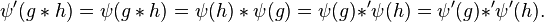 \psi'(g * h) = \psi(g * h) = \psi(h) * \psi(g) = \psi(g) \mathbin{\ast'} \psi(h)=\psi'(g) \mathbin{\ast'} \psi'(h).