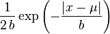 \frac{1}{2\,b} \exp \left(-\frac{|x-\mu|}b \right) \,