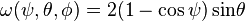 \omega(\psi,\theta,\phi) = 2(1-\cos\psi)\sin\!\theta\, 