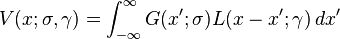 
  V(x;\sigma,\gamma)=\int_{-\infty}^\infty G(x';\sigma)L(x-x';\gamma)\, dx'
