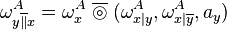 \omega^{A}_{y\overline{\|}x}=\omega^{A}_{x}\;\overline{\circledcirc}\; (\omega^{A}_{x|y},\omega^{A}_{x|\overline{y}},a_{y})\,\!