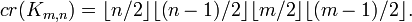 cr(K_{m,n}) = \lfloor n/2\rfloor\lfloor (n-1)/2\rfloor\lfloor m/2\rfloor\lfloor (m-1)/2\rfloor.\ 