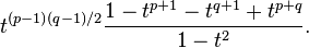 t^{(p-1)(q-1)/2}\frac{1-t^{p+1}-t^{q+1}+t^{p+q}}{1-t^2}.