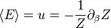 \langle E\rangle = u = -{1\over Z}\partial_{\beta}Z