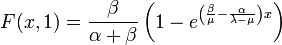 F(x,1) = \frac{\beta}{\alpha+\beta}\left(1-e^{\left(\frac{\beta}{\mu}-\frac{\alpha}{\lambda-\mu}\right) x}\right)