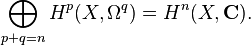 \bigoplus_{p+q=n} H^p(X, \Omega^q) = H^{n}(X, \mathbf C).