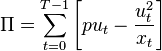 \Pi = \sum_{t=0}^{T-1} \left[ pu_t - \frac{u_t^2}{x_t} \right] 