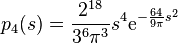  p_4(s) = \frac{2^{18}}{3^6\pi^3}s^4 \mathrm{e}^{-\frac{64}{9\pi} s^2}   