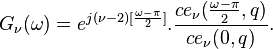 G_{\nu}(\omega)=e^{j(\nu-2)[ \frac {\omega - \pi} {2}]}. \frac {ce_{\nu} ( \frac {\omega-\pi} {2},q)} {{ce_{\nu}(0,q)}}.