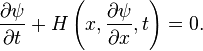  \frac{\part  \psi}{\part t} + H\left(x,\frac{\part  \psi}{\part x},t\right) =0.\,