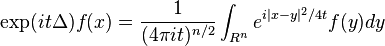 \exp(it\Delta) f(x) = \frac{1}{(4\pi it)^{n/2}} \int_{R^n} e^{i|x-y|^2/4t} f(y) dy