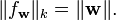 
\|f_{\mathbf{w}} \|_k = \|\mathbf{w}\|.
