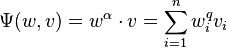 \Psi(w,v)=w^\alpha \cdot v = \sum_{i=1}^n w_i^q v_i