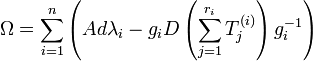 \Omega = \sum_{i=1}^{n}\left(A d\lambda_i - g_i D \left( \sum_{j=1}^{r_i}T^{(i)}_j \right)g_i^{-1} \right)