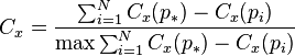 C_x=\frac{\sum_{i=1}^{N} C_x(p_*)-C_x(p_i)}{\max \sum_{i=1}^{N} C_x(p_*)-C_x(p_i)}